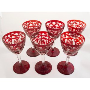6 Copas Altas Cristal Bohemia Talladas Bordo con Detalles Plateados - imagen 2