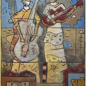 Obra "Músicos" de Pablo Peralta: Técnica Mixta sobre Fibra, 42x33 cm - imagen 1