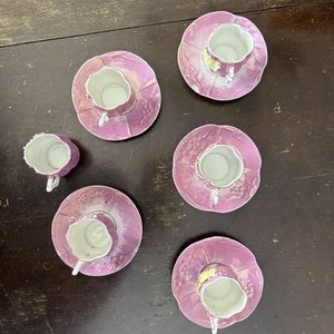 Juego de Tazas y Platillos de Porcelana Nacarada Alemana - imagen 11
