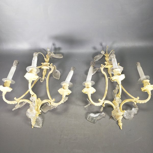 Par de Apliques de Bronce Estilo Versalles con Cristales