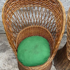 Par de Sillones de Mimbre con Almohadones Verdes - imagen 2