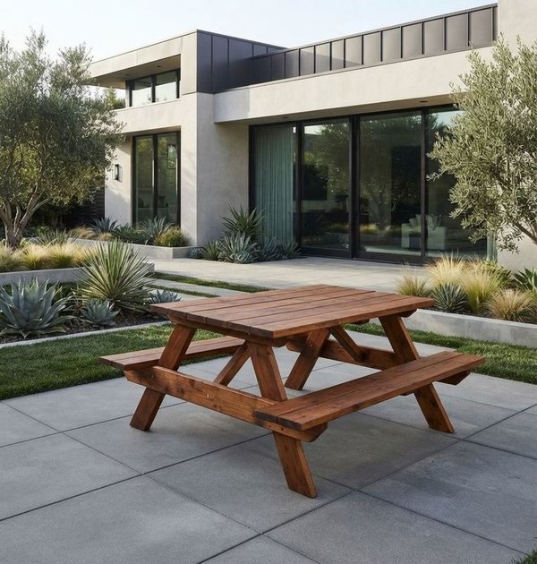 Juego de Mesa de Madera para Exterior con Bancos Integrados - imagen 1