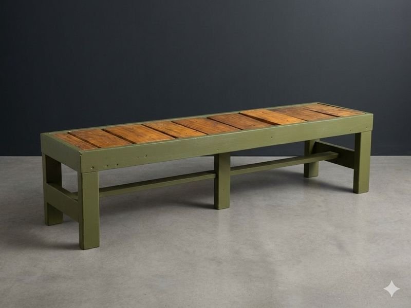 Banco Largo de Madera y Metal Verde 150x40x40 cm