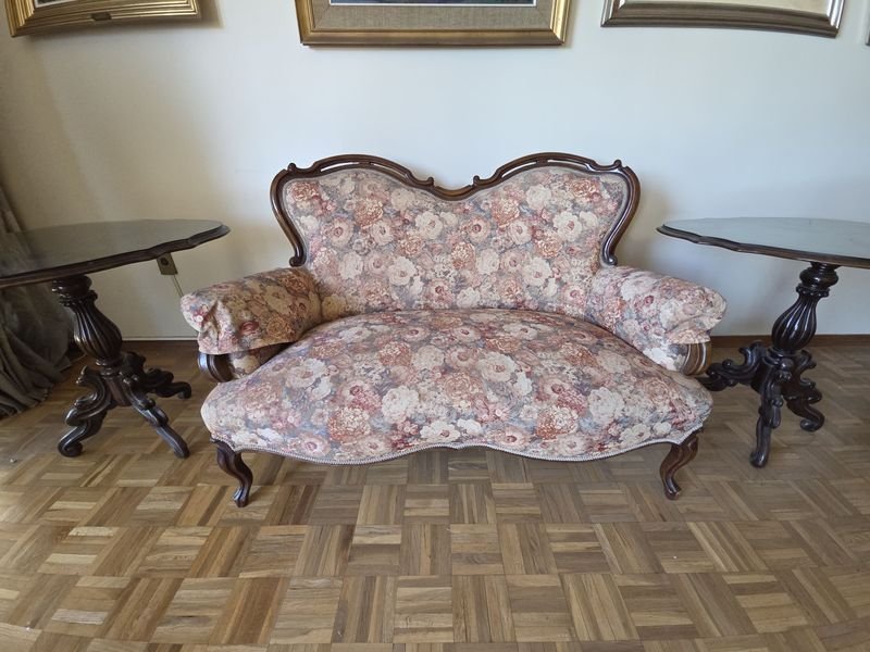 Sillón de dos cuerpos victoriano tapizado en tela floreada - imagen 3