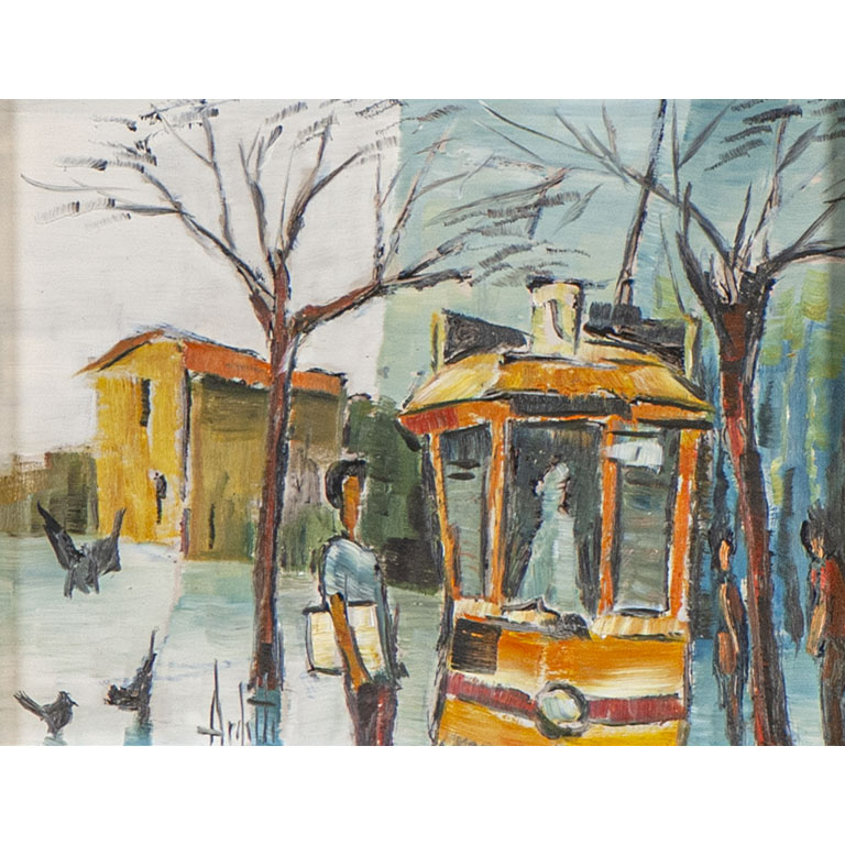 José Arditti. Tranvía. Óleo sobre cartón, 20 x 24 cm. Firmado abajo izquierda - Un trabajo de arte impresionista