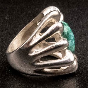 Anillo de Plata 950 con Piedra Turquesa y Detalles Florales - imagen 2