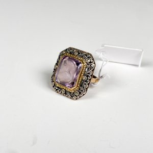 Anillo Antiguo Oro y Plata con Piedra Violeta Tallada - imagen 2