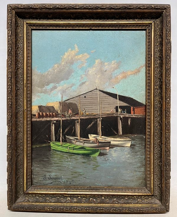 Pintura de botes en el muelle por Sirvent