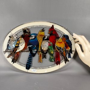 Cuadro Oval de Vidrio con Diseño de Aves Estilo Vitral - imagen 3