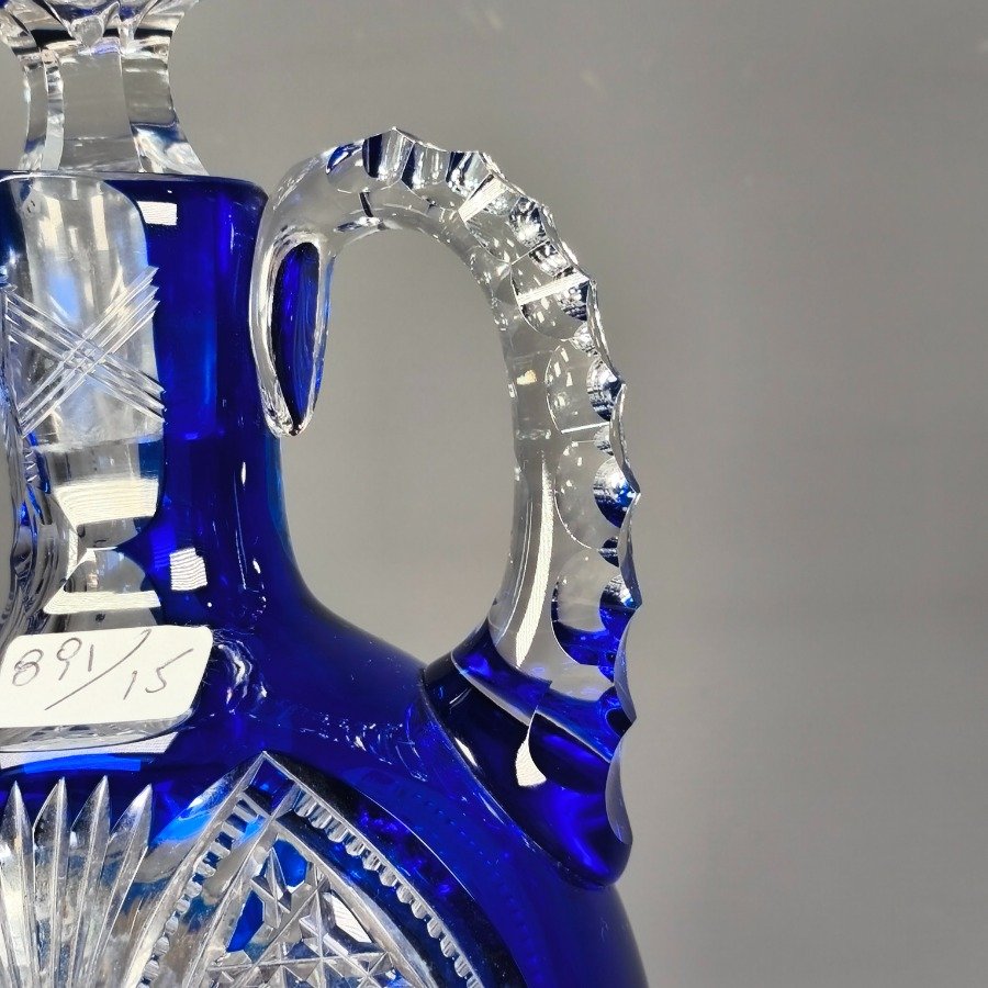 Botellón de cristal tallado en tonos hialinos y azul - imagen 5