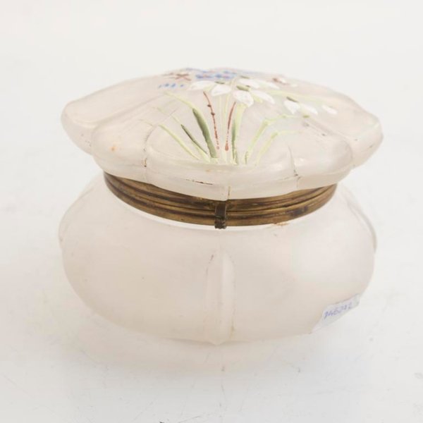 Polvera Antigua de Cristal Esmaltado con Flores - 10cm - imagen 1