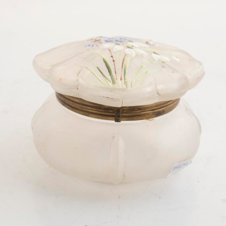Polvera Antigua de Cristal Esmaltado con Flores - 10cm
