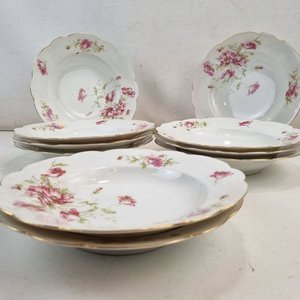 Juego de 10 Platos Hondos Loza Austriaca M.Z. Austria Diseño Floral Bordes Oro - imagen 3