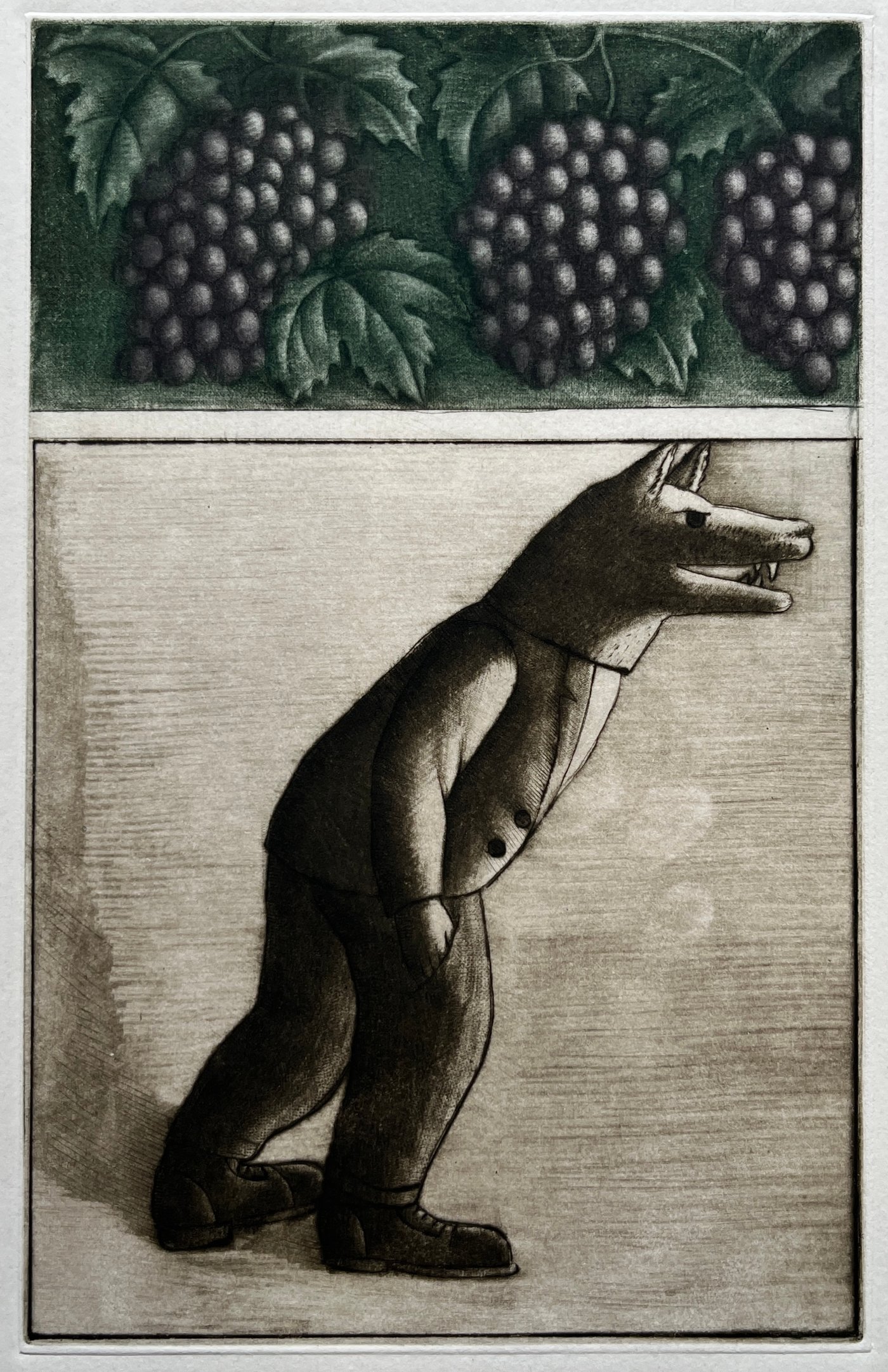 Grabado "La zorra y las uvas" de Luis Alberto Solari - Edición 155/200