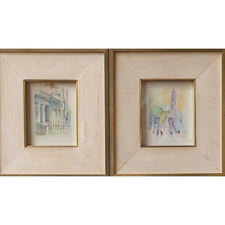 Dos Acuarelas "Catedral" y "Fachada" - 14 x 11 cm