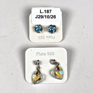 Dos Pares de Aretes de Plata 925 con Piedras Brillantes - imagen 1