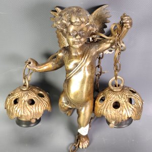 Colgante de Bronce Macizo con Querubín y 2 Luces - imagen 9