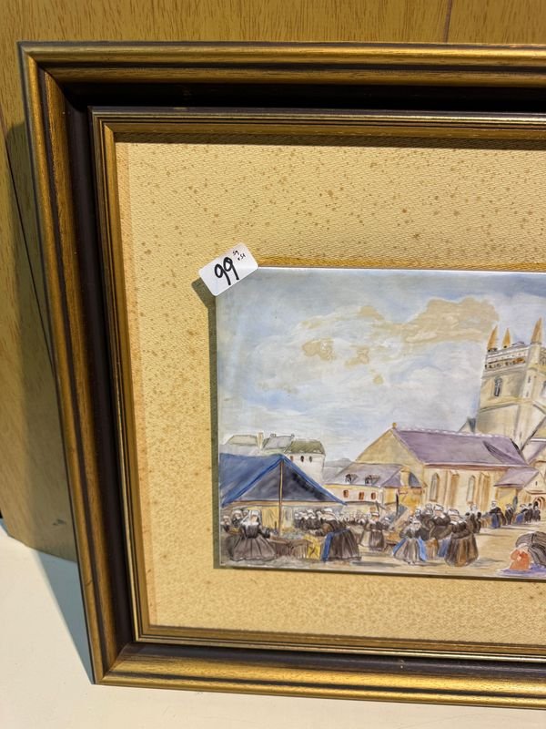 Cuadro con Cerámica Pintada Artesanalmente: Escena de Pueblo - imagen 1