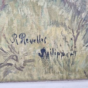 Importante Cuadro al Óleo: Paisaje de Arroyo y Arboleda Firmado R. Revelles / Philippart - imagen 4