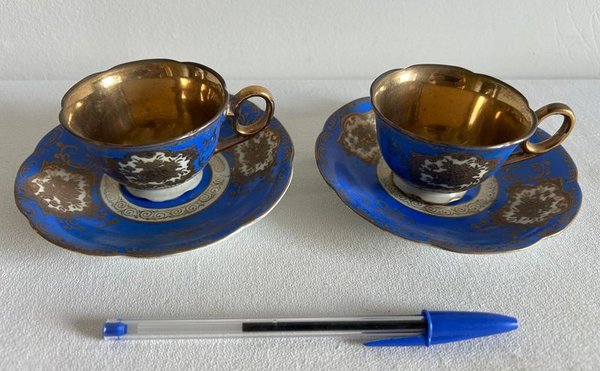 Juego de 2 Tazas y Platos de Café Porcelana Bavaria Azul y Dorado - imagen 1