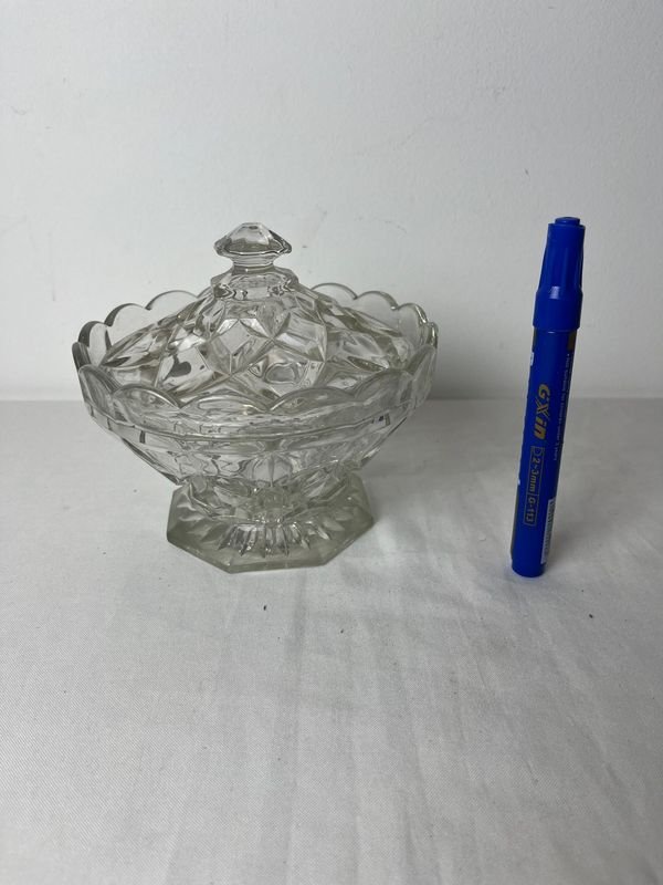 Caramelera de vidrio transparente con tapa y bolígrafo azul - imagen 6