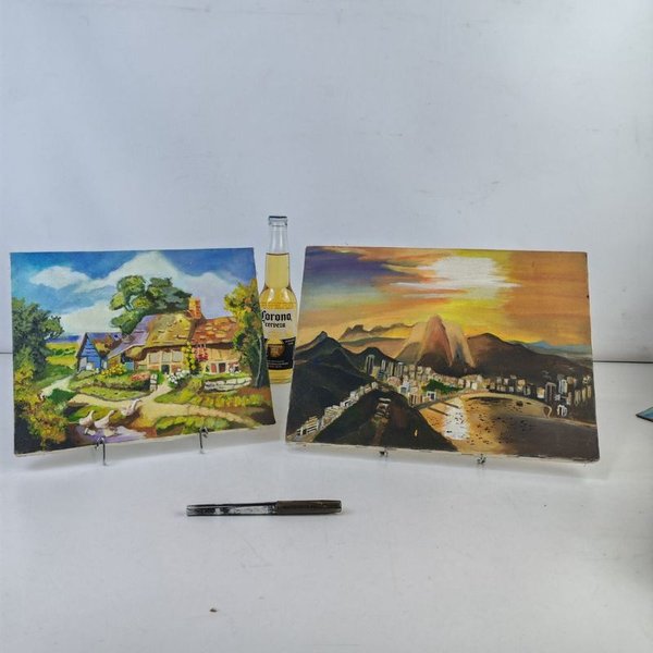 Dos Pinturas de Paisajes con Vista a Montañas y Lugares - imagen 1