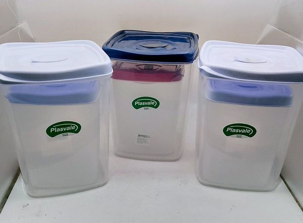 Set de 6 Tupperware Plasvale Transparentes con Tapa Azul y Roja - imagen 1