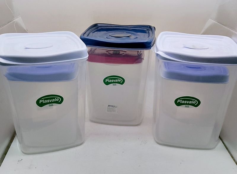 Set de 6 Tupperware Plasvale Transparentes con Tapa Azul y Roja