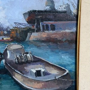 Pintura al óleo "Puerto" de Jorge Pizzanelli - 32x39cm - imagen 3