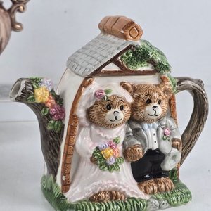 Jarra Cerámica Marrón, Tetera Osos Boda y Figura Oso Cocinero - imagen 3