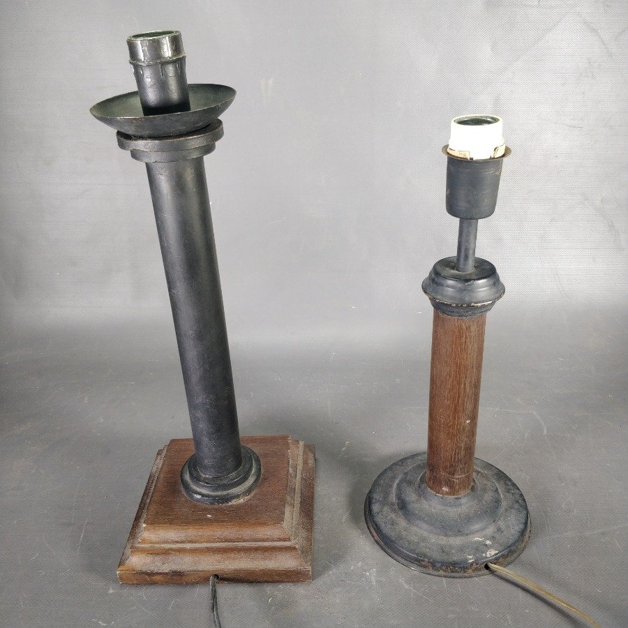 Lote de 2 Lámparas de Mesa: Metal y Madera