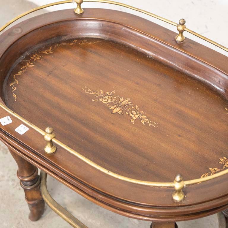 Mesa de sala de madera con barandillas de metal dorado - imagen 2