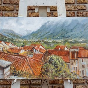 Pintura al Óleo "Techos de Feltre" por Aldo Curto - imagen 4