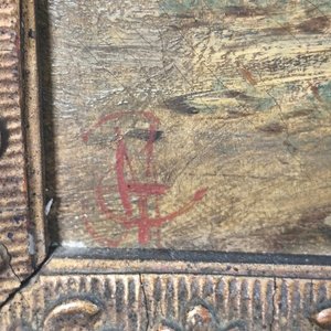 Oleo sobre Madera: Escena Ecuestre con Marco Decorado - imagen 4