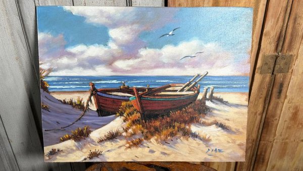 Pintura "Playas de Uruguay" de Eduardo Díaz, óleo sobre cartón