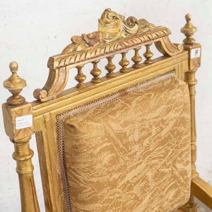 Sillón Luis XVI Dorado y Tallado con Tapizado Beige - imagen 3