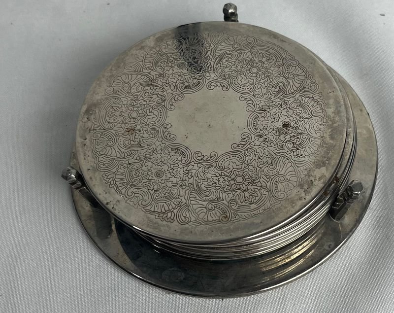 Set de 6 Posavasos de Platina Cincelada con Soporte