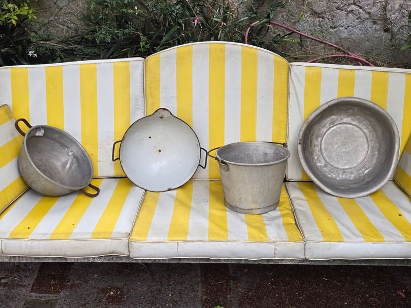 Lote de 4 Baldes y Tachos de Aluminio y Esmalte