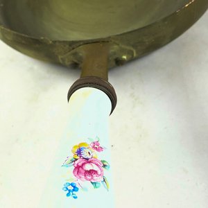 Sartén Antigua de Cobre con Asa de Cerámica Decorada - imagen 3