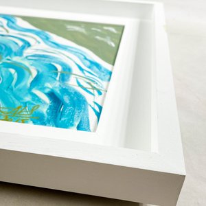 Cuadro Abstracto Óleo sobre Tela Celeste y Blanco con Marco Blanco - imagen 4