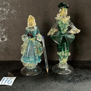 Lote siguiente: Par de Bailarinas de Vidrio Soplado, 25 cm