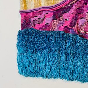 Tapiz Decorativo Hecho a Mano Técnica Mixta Turquesa, Beige y Lila - imagen 2