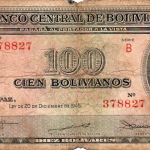 Lote siguiente: Billete de 100 Bolivianos 1945 - Banco Central de Bolivia - Escaso