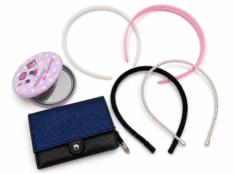 Billetera Azul Brillante y Accesorios para el Cabello