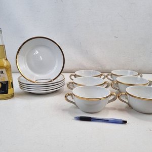 Juego de 6 Tazas con Asas y 6 Platos Hondos Olmos Porcelana Dorada - imagen 3