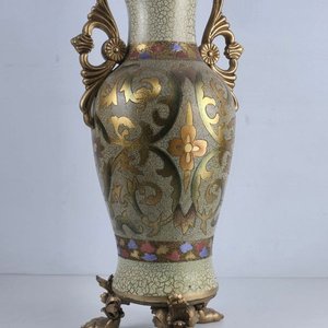 Jarrón Decorativo Clásico con Acabado Craquelado y Motivos Florales Dorados - imagen 6