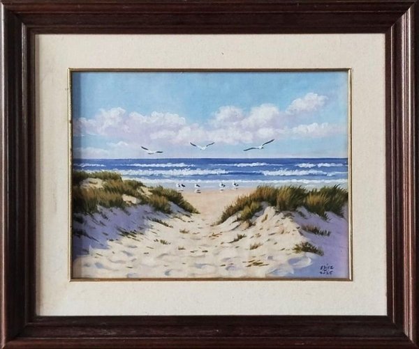Pintura "Atribuido a Eduardo Díaz" - Óleo sobre Tela Adherida a Fibra - Paisaje Marino