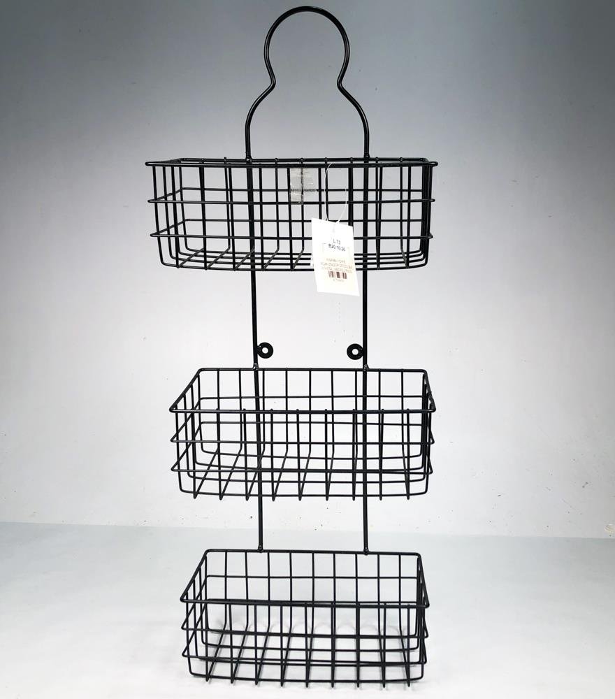 Organizador de Metal Esmaltado Negro de Tres Pisos