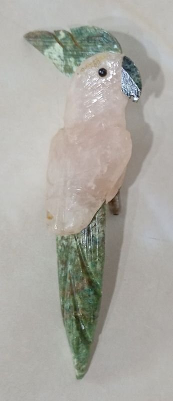 Cacatúa en piedra semi preciosas, una parte en Cuarzo Rosado y otra en Jade Verde - imagen 4