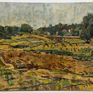Oleo "Paisaje de Chacras" de Augusto Torres, 55 x 70 cm - imagen 2
